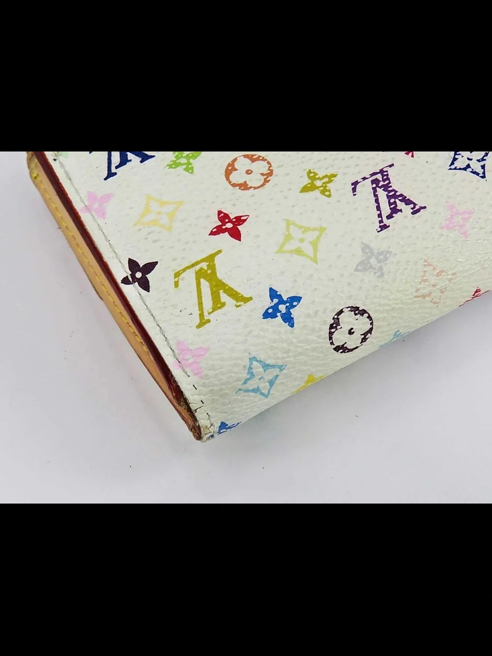 Louis Vuitton Multicolor Monogram White Canvas Wallet with Gold Button